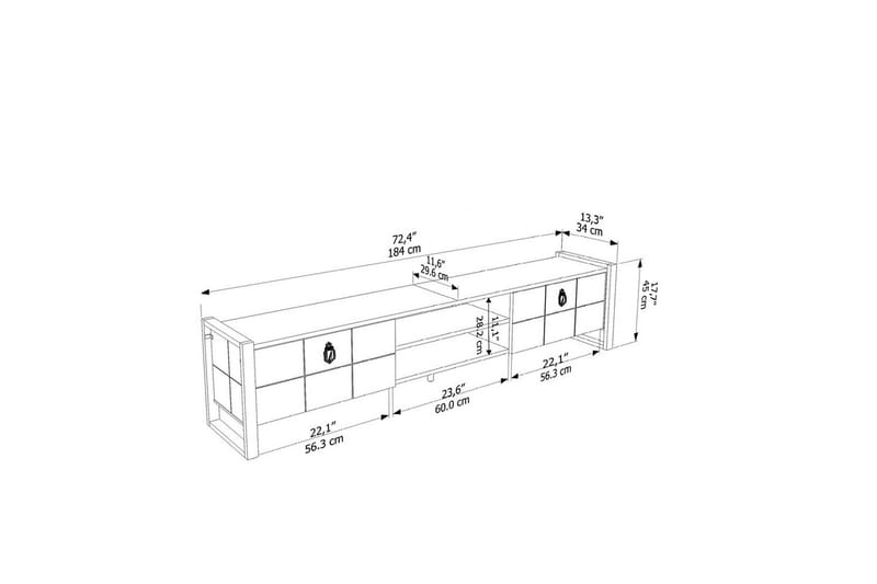 Abbas TV-bænk 184 cm - Hvid/Sort - Møbler - TV borde & mediemøbler - TV-borde