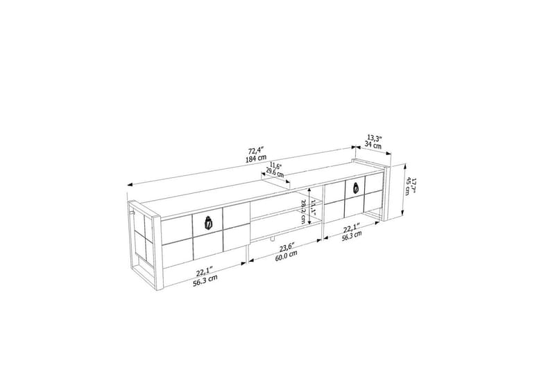Abbas TV-bænk 184 cm - Hvid/Sort - Møbler - TV borde & mediemøbler - TV-borde