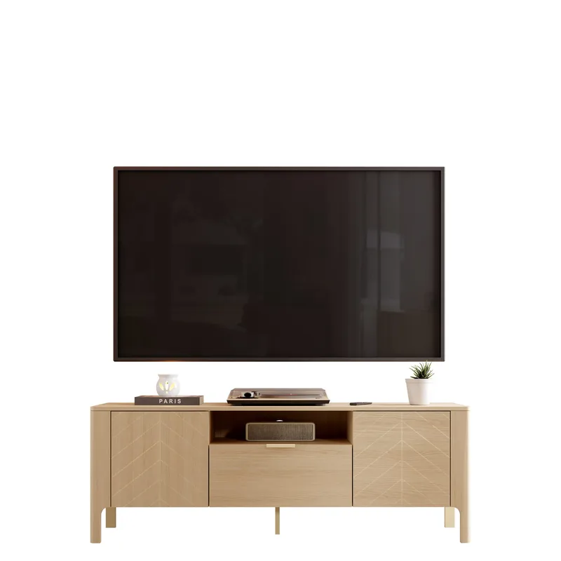 Aggarwal Gulvstående Tv-bord 160 cm med Opbevaring i Mørkt Træ, Beige