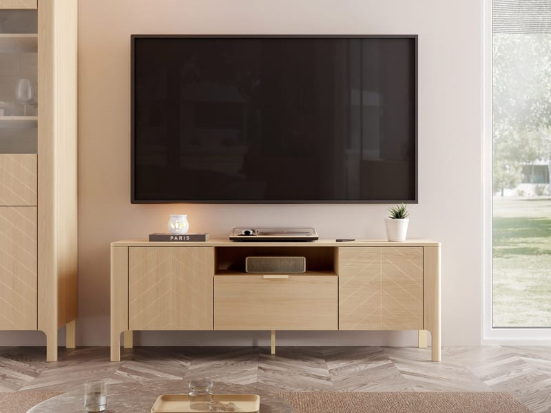 Aggarwal Gulvstående Tv-bord 160 cm med Opbevaring i Mørkt Træ - Beige - Møbler - TV borde & mediemøbler - TV-borde