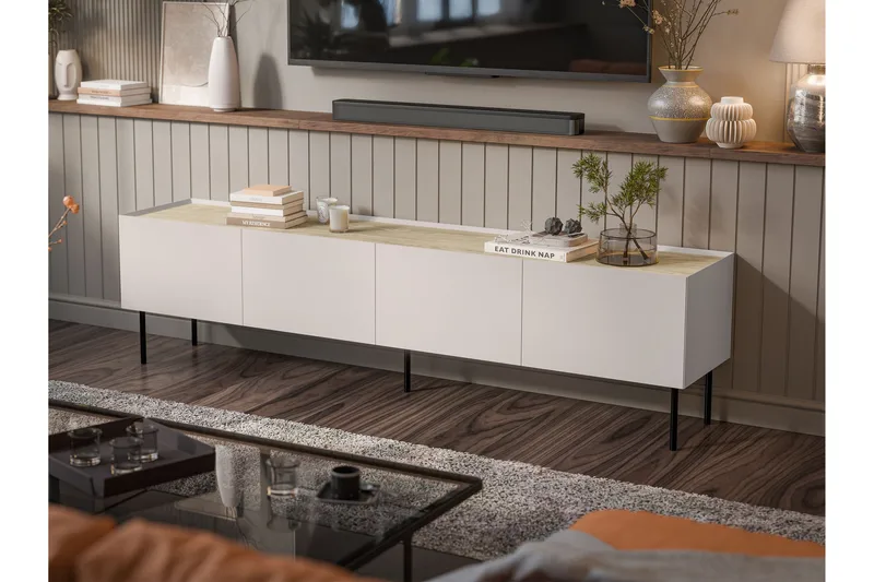 Akie TV-bænk 200 cm - Beige - Møbler - TV borde & mediemøbler - TV-borde