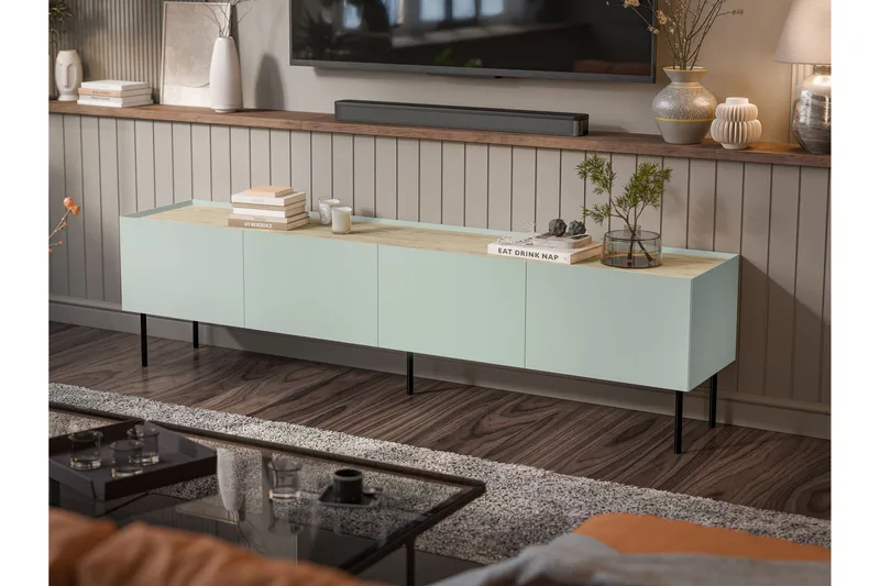 Akie TV-bænk 200 cm - Grøn - Møbler - TV borde & mediemøbler - TV-borde