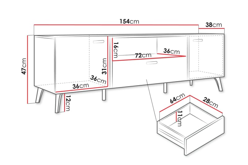 Akihiko TV-bænk 154 cm - Cashmere - Møbler - TV borde & mediemøbler - TV-borde