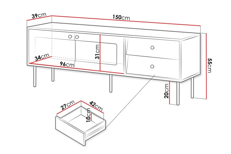 Akilesh Fritstående Tv-bord 150 cm med Opbevaring i Malet Træ - Hvid - Møbler - TV borde & mediemøbler - TV-borde