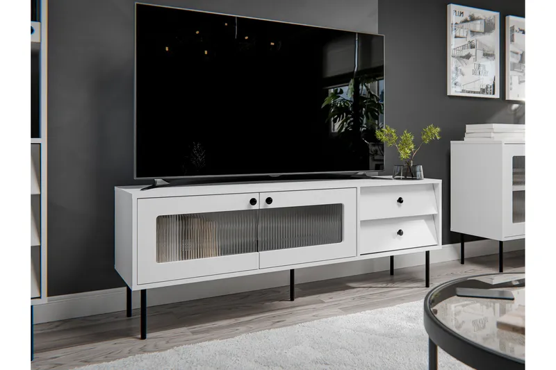 Akilesh Fritstående Tv-bord 150 cm med Opbevaring i Malet Træ - Hvid - Møbler - TV borde & mediemøbler - TV-borde