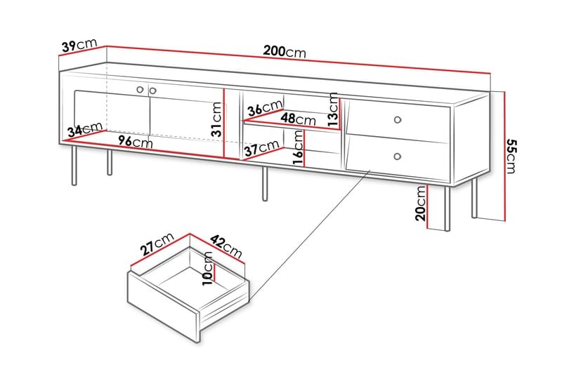 Akilesh TV-bænk 200 cm - Hvid - Møbler - TV borde & mediemøbler - TV-borde