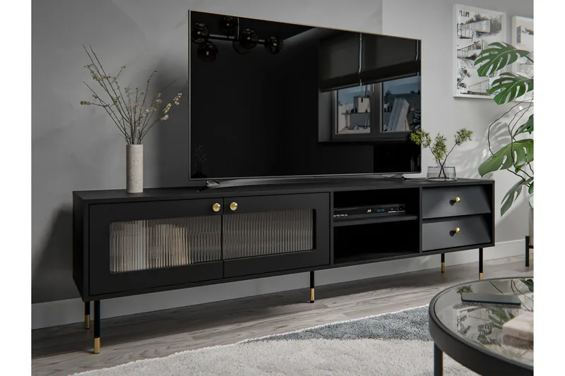 Akilesh TV-bænk 200 cm - Sort - Møbler - TV borde & mediemøbler - TV-borde