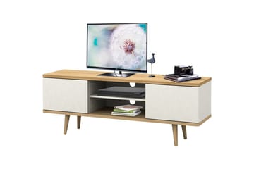 Alandra Gulvstående TV-bord 140 cm med Opbevaring i Eg - Hvid - Møbler - TV borde & mediemøbler - TV-borde