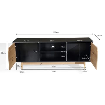 Alaro TV-bænk 150 cm - Sort med egetræsfarvede fronter/ben - Møbler - TV borde & mediemøbler - TV-borde