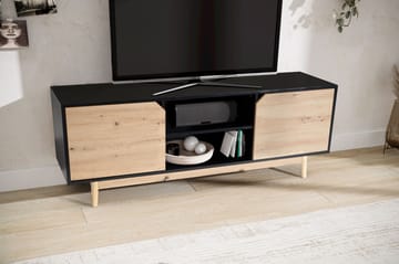 Alaro TV-bænk 150 cm - Sort med egetræsfarvede fronter/ben - Møbler - TV borde & mediemøbler - TV-borde