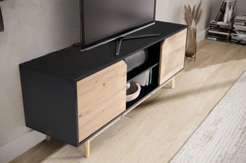 Alaro TV-bænk 150 cm - Sort med egetræsfarvede fronter/ben - Møbler - TV borde & mediemøbler - TV-borde