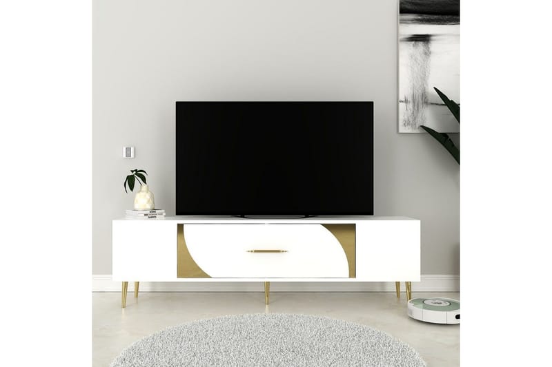 Aldor TV-bænk 150 cm - Hvid/Guld - Møbler - TV borde & mediemøbler - TV-borde