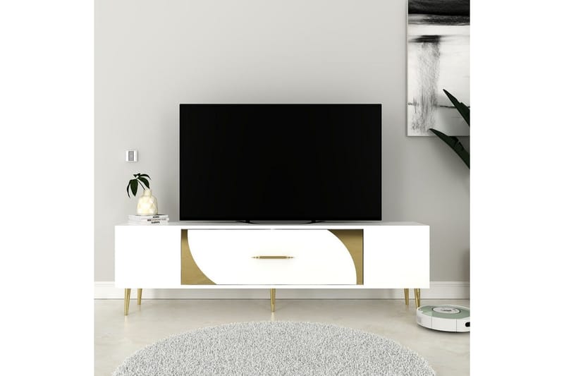 Aldor TV-bænk 150 cm - Hvid/Guld - Møbler - TV borde & mediemøbler - TV-borde