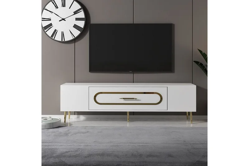 Aldor TV-bænk 150 cm - Hvid/Guld - Møbler - TV borde & mediemøbler - TV-borde