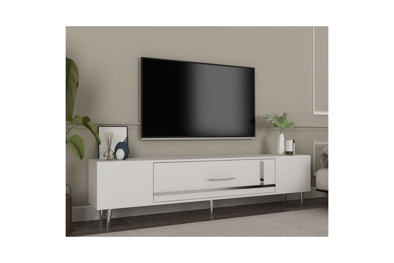 Aldor TV-bænk 150 cm - Hvid/Sølv - Møbler - TV borde & mediemøbler - TV-borde