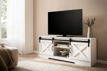 Alino TV-bænk 150 cm - Hvid med sorte beslag - Møbler - TV borde & mediemøbler - TV-borde