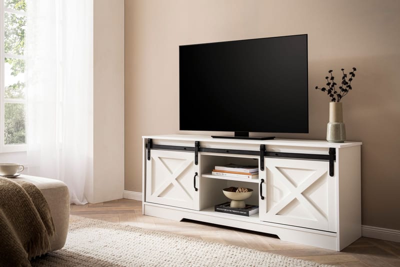 Alino TV-bænk 150 cm - Hvid med sorte beslag - Møbler - TV borde & mediemøbler - TV-borde