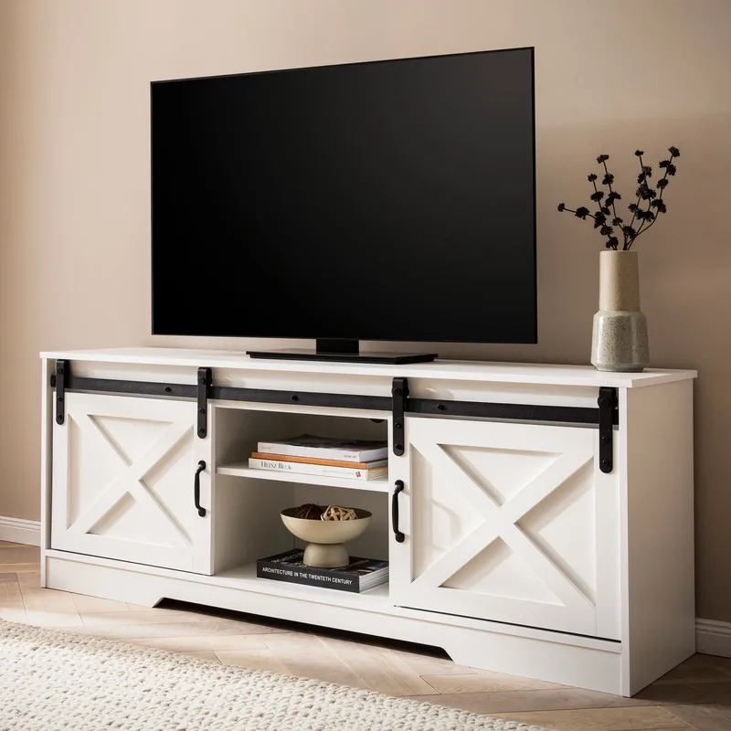 Alino TV-bænk 150 cm - Hvid med sorte beslag - Møbler - TV borde & mediemøbler - TV-borde