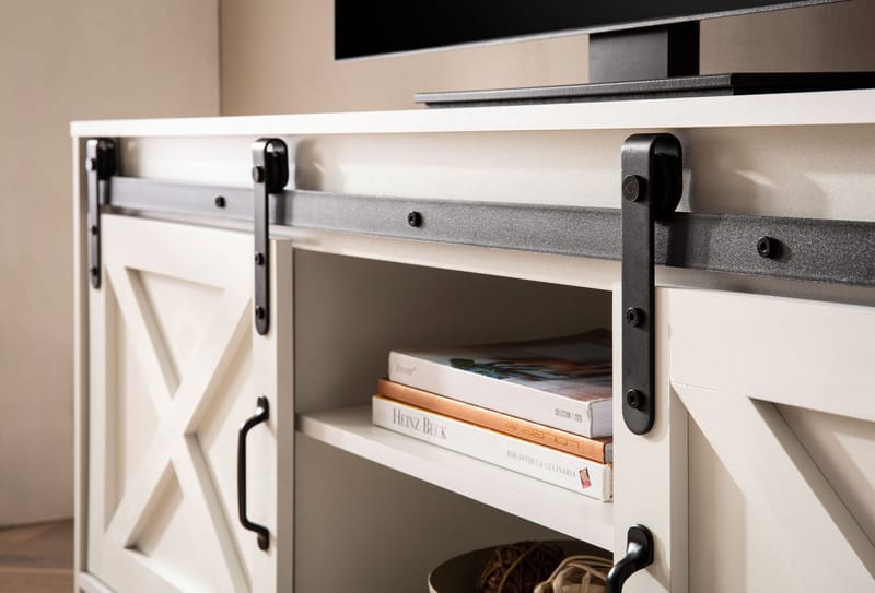 Alino TV-bænk 150 cm - Hvid med sorte beslag - Møbler - TV borde & mediemøbler - TV-borde
