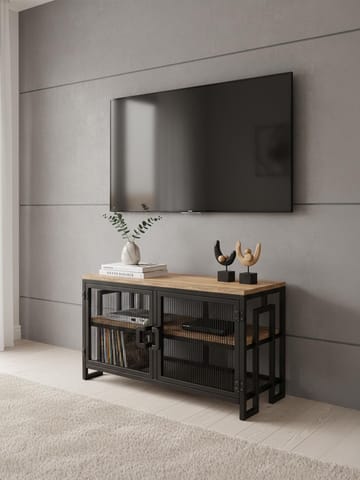 Alvorn Tv-bord 90 cm med Opbevaring i Metal med Træplade - Sort - Møbler - TV borde & mediemøbler - TV-borde