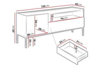 Amelus TV-bænk 150 cm - Brun - Møbler - TV borde & mediemøbler - TV-borde