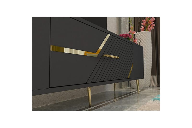 Anira TV-bænk 150 cm - Antracit/Guld - Møbler - TV borde & mediemøbler - TV-borde