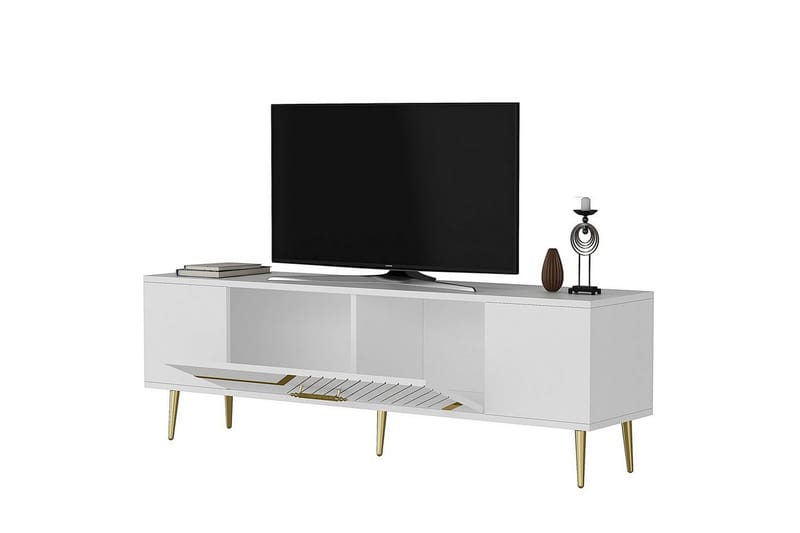Anira TV-bænk 150 cm - Hvid/Guld - Møbler - TV borde & mediemøbler - TV-borde