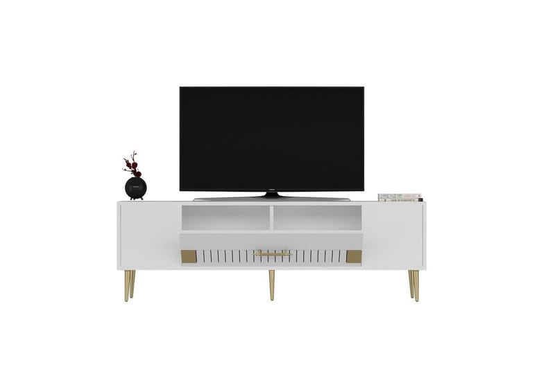 Anira TV-bænk 150 cm - Hvid/Guld - Møbler - TV borde & mediemøbler - TV-borde