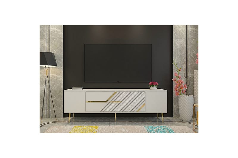 Anira TV-bænk 150 cm - Hvid/Guld - Møbler - TV borde & mediemøbler - TV-borde