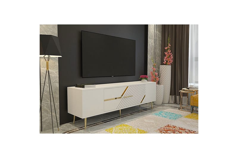 Anira TV-bænk 150 cm - Hvid/Guld - Møbler - TV borde & mediemøbler - TV-borde