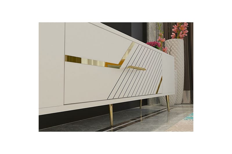 Anira TV-bænk 150 cm - Hvid/Guld - Møbler - TV borde & mediemøbler - TV-borde