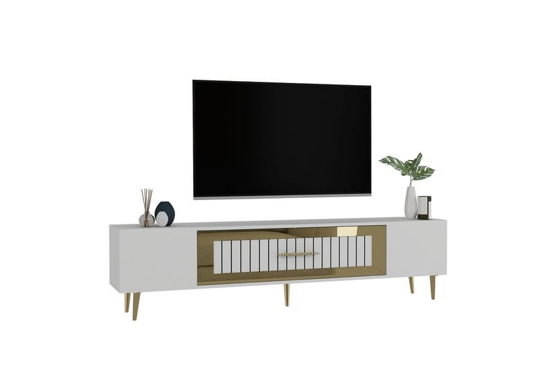 Anira TV-bænk 150 cm - Hvid/Guld - Møbler - TV borde & mediemøbler - TV-borde