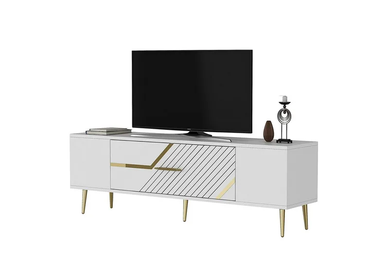 Anira TV-bænk 150 cm - Hvid/Guld - Møbler - TV borde & mediemøbler - TV-borde