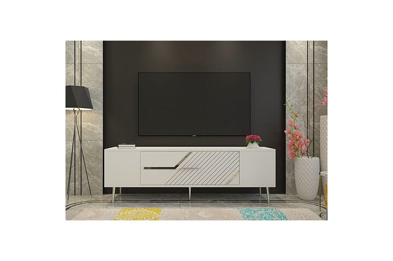 Anira TV-bænk 150 cm - Hvid/Sølv - Møbler - TV borde & mediemøbler - TV-borde