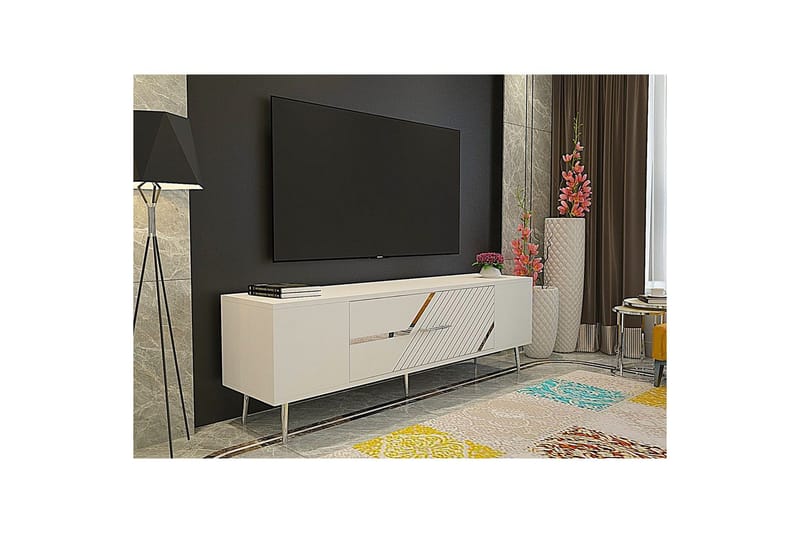Anira TV-bænk 150 cm - Hvid/Sølv - Møbler - TV borde & mediemøbler - TV-borde