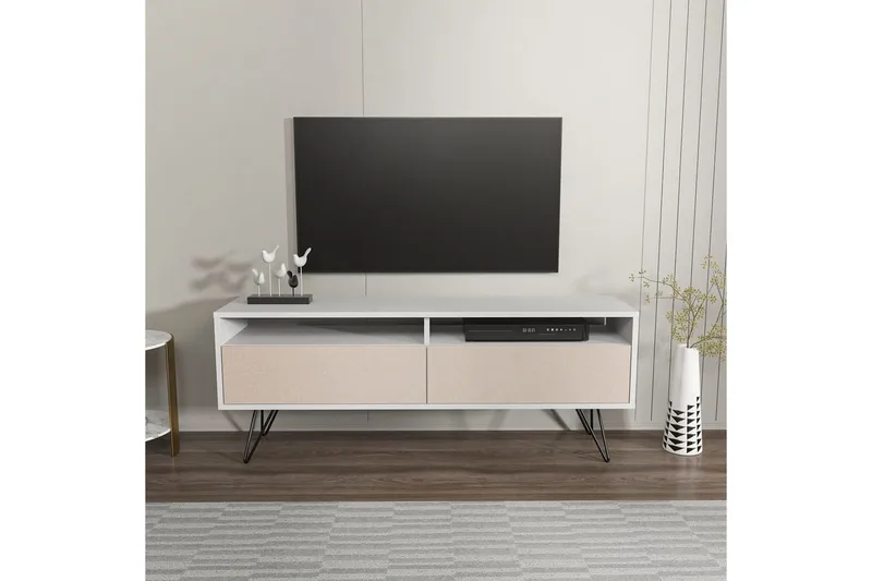 Anvor TV-bænk 140 cm - Hvid/Beige - Møbler - TV borde & mediemøbler - TV-borde