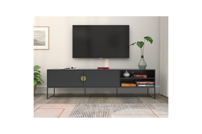 Asia Fritstående TV-bord 180 cm med Opbevaring i Malet Træ - Antracit - Møbler - TV borde & mediemøbler - TV-borde