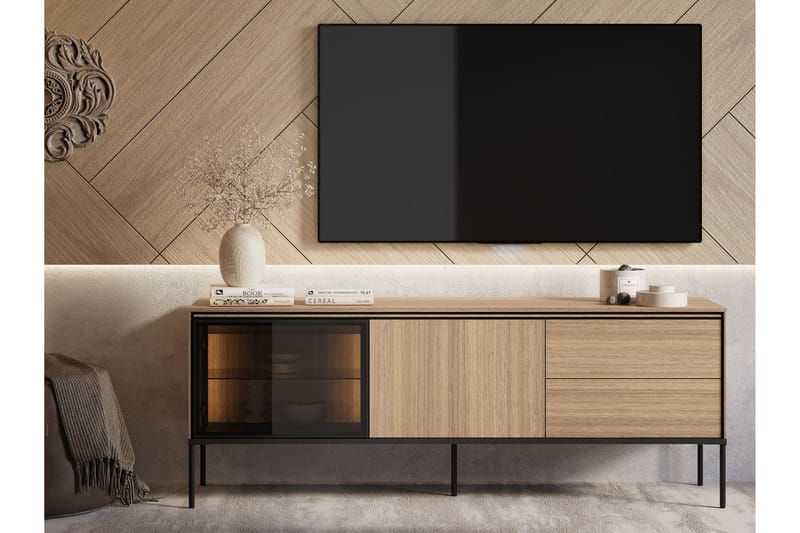 Basici Gulvstående TV-bænk 167 cm med Opbevaring i Mørkt Træ - Brun - Møbler - TV borde & mediemøbler - TV-borde