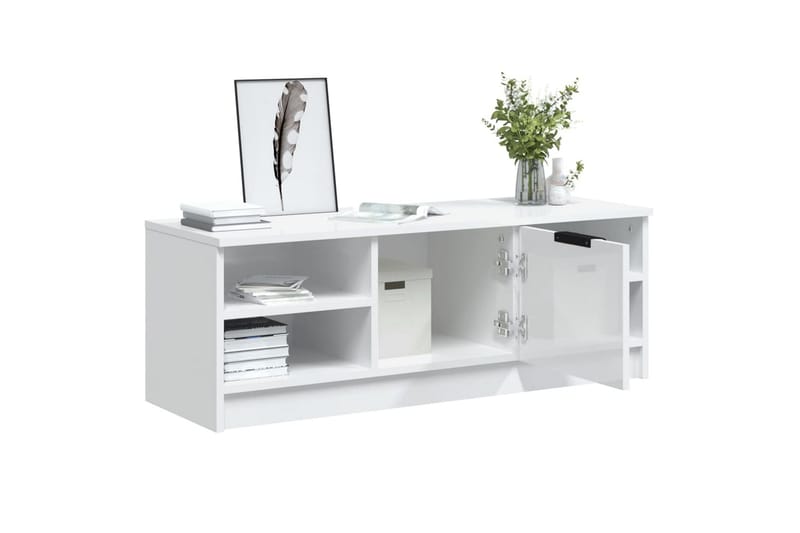 beBasic tv-bord 102x35,5x36,5 cm konstrueret træ hvid højglans - Hvid - TV-borde