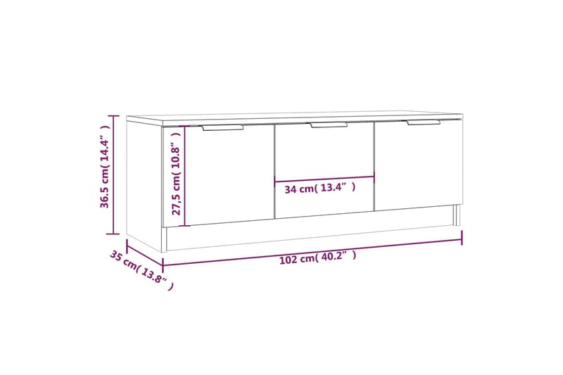 beBasic tv-bord 102x35x36,5 cm konstrueret træ brun egetræsfarve - Brun - TV-borde