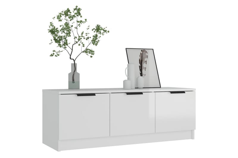 beBasic tv-bord 102x35x36,5 cm konstrueret træ hvid højglans - Hvid - TV-borde