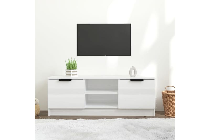 beBasic tv-bord 102x35x36,5 cm konstrueret træ hvid højglans - Hvid - TV-borde