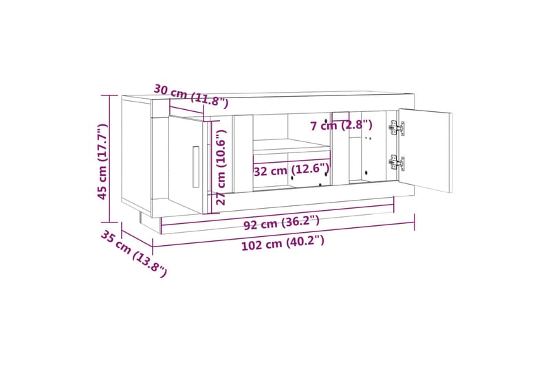 beBasic tv-bord 102x35x45 cm konstrueret træ grå sonoma-eg - GrÃ¥ - Møbler - TV borde & mediemøbler - TV-borde