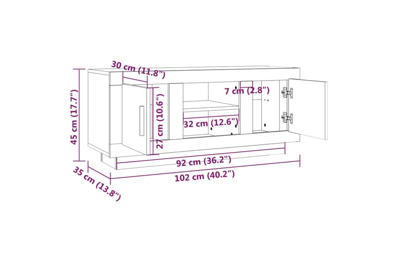 beBasic tv-bord 102x35x45 cm konstrueret træ grå sonoma-eg - GrÃ¥ - TV-borde