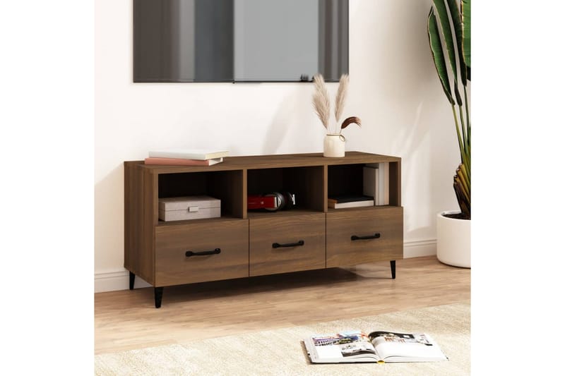 beBasic tv-bord 102x35x50 cm konstrueret træ brun egetræsfarve - Brun - Møbler - TV borde & mediemøbler - TV-borde