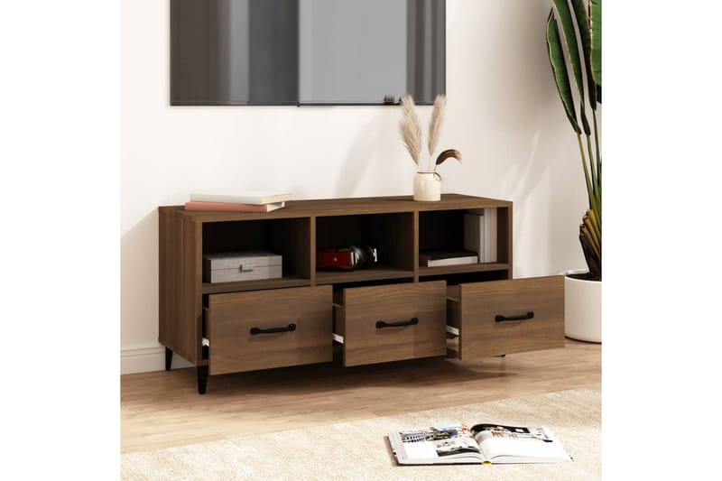 beBasic tv-bord 102x35x50 cm konstrueret træ brun egetræsfarve - Brun - TV-borde