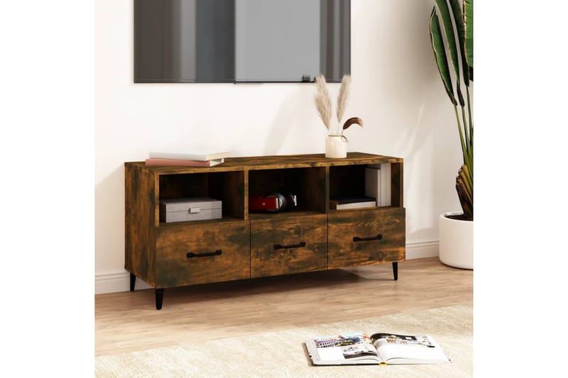 beBasic tv-bord 102x35x50 cm konstrueret træ røget egetræsfarve - Brun - TV-borde