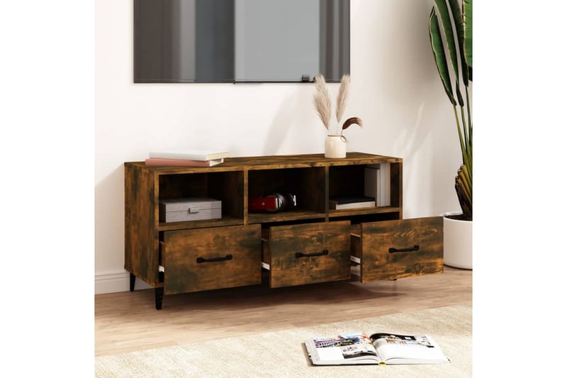 beBasic tv-bord 102x35x50 cm konstrueret træ røget egetræsfarve - Brun - Møbler - TV borde & mediemøbler - TV-borde