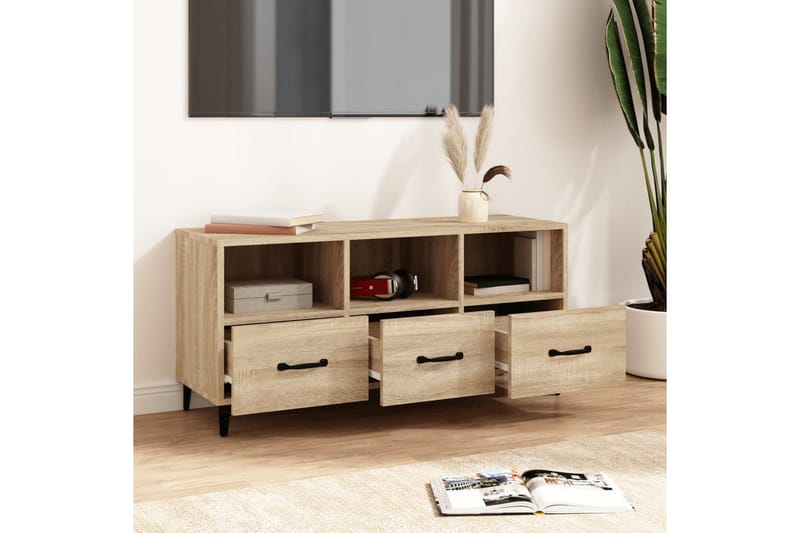 beBasic tv-bord 102x35x50 cm konstrueret træ sonoma-eg - Brun - Møbler - TV borde & mediemøbler - TV-borde
