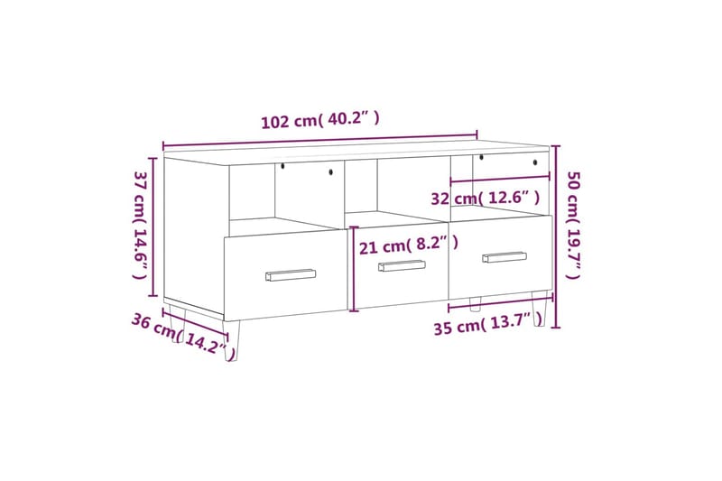 beBasic tv-bord 102x36x50 cm konstrueret træ brun egetræsfarve - Brun - Møbler - TV borde & mediemøbler - TV-borde
